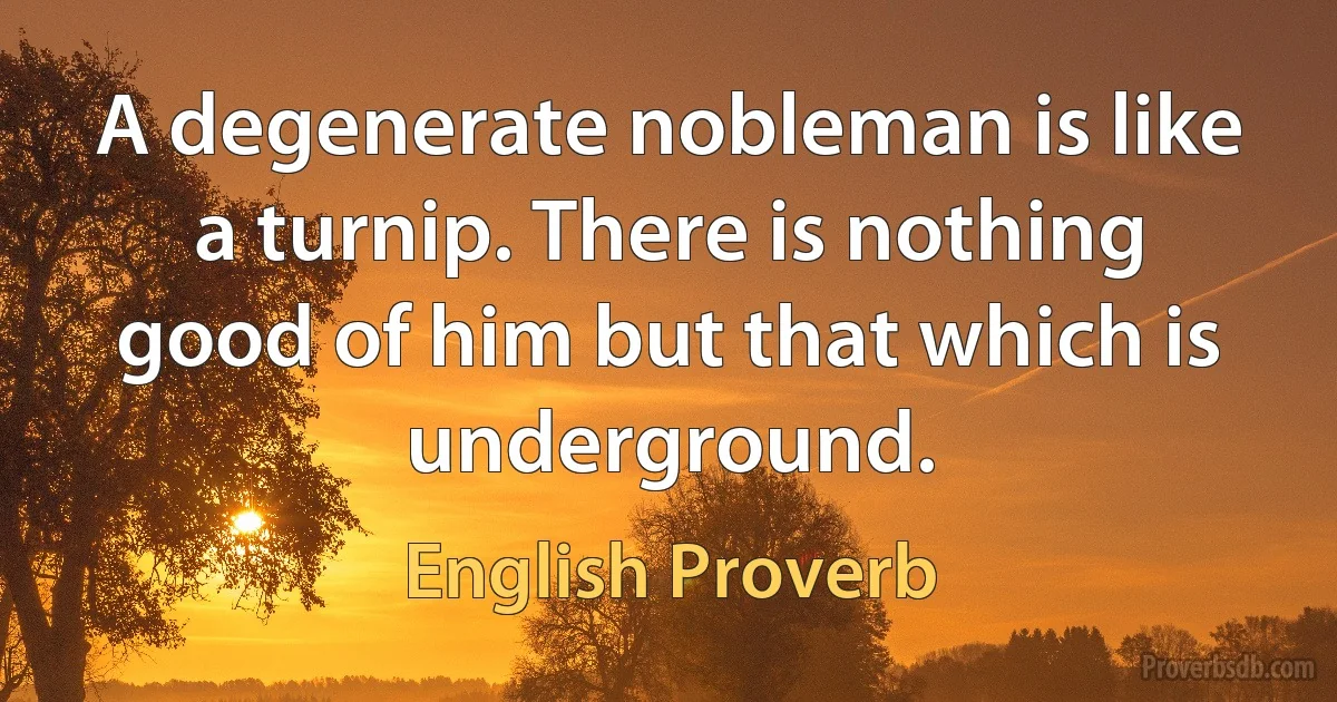 A degenerate nobleman is like a turnip. There is nothing good of him but that which is underground. (English Proverb)