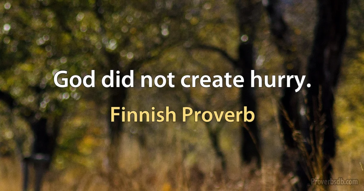 God did not create hurry. (Finnish Proverb)