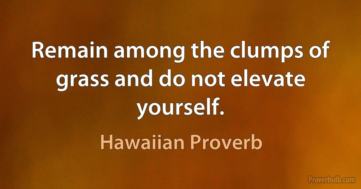 Remain among the clumps of grass and do not elevate yourself. (Hawaiian Proverb)