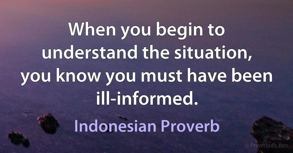 When you begin to understand the situation, you know you must have been ill-informed. (Indonesian Proverb)