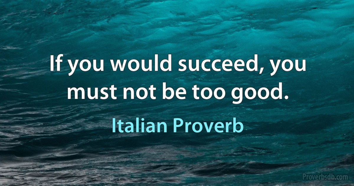 If you would succeed, you must not be too good. (Italian Proverb)