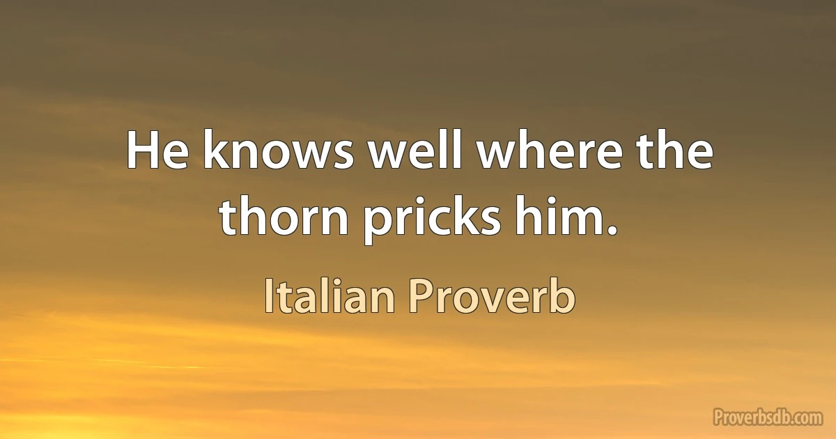 He knows well where the thorn pricks him. (Italian Proverb)