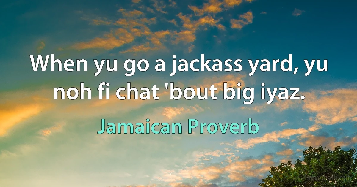 When yu go a jackass yard, yu noh fi chat 'bout big iyaz. (Jamaican Proverb)