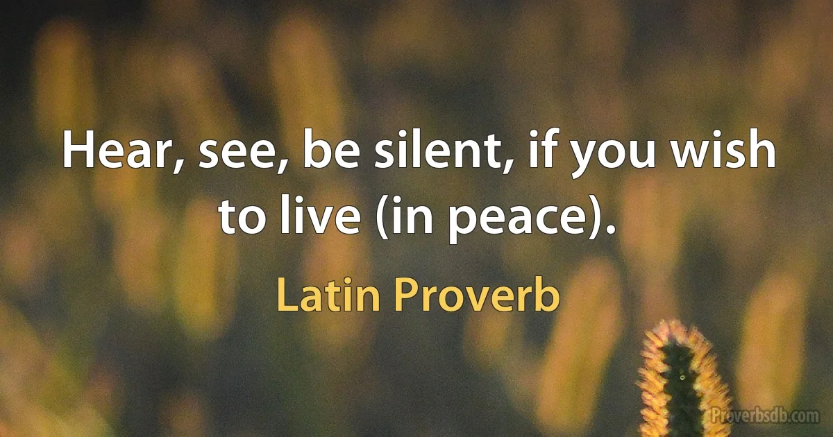 Hear, see, be silent, if you wish to live (in peace). (Latin Proverb)