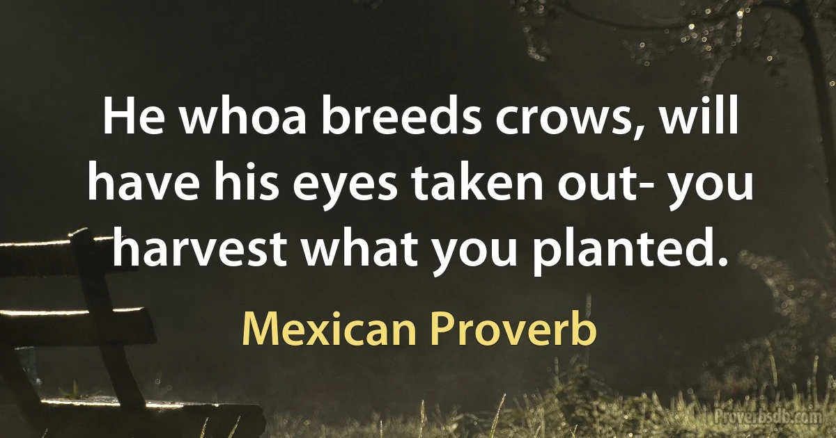 He whoa breeds crows, will have his eyes taken out- you harvest what you planted. (Mexican Proverb)