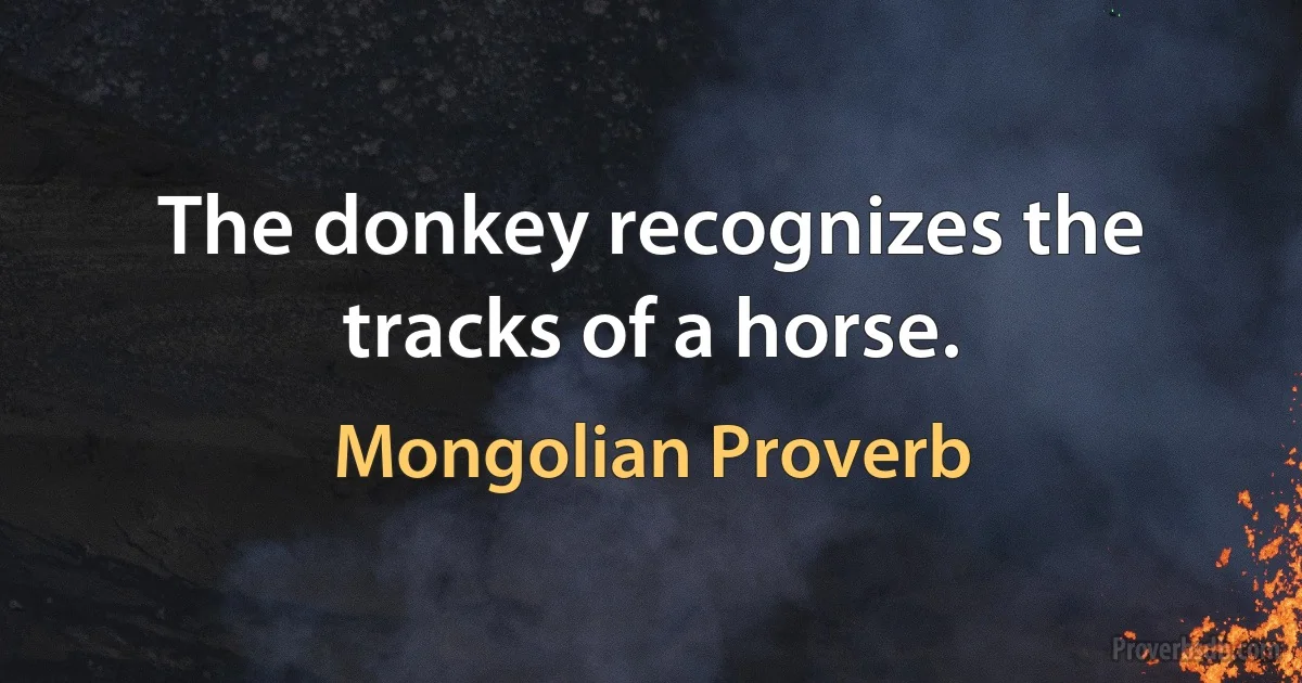 The donkey recognizes the tracks of a horse. (Mongolian Proverb)