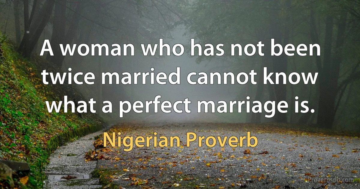 A woman who has not been twice married cannot know what a perfect marriage is. (Nigerian Proverb)