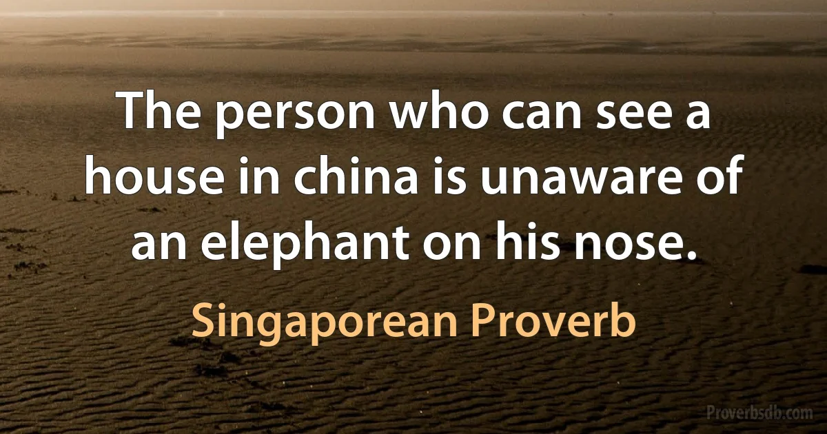 The person who can see a house in china is unaware of an elephant on his nose. (Singaporean Proverb)