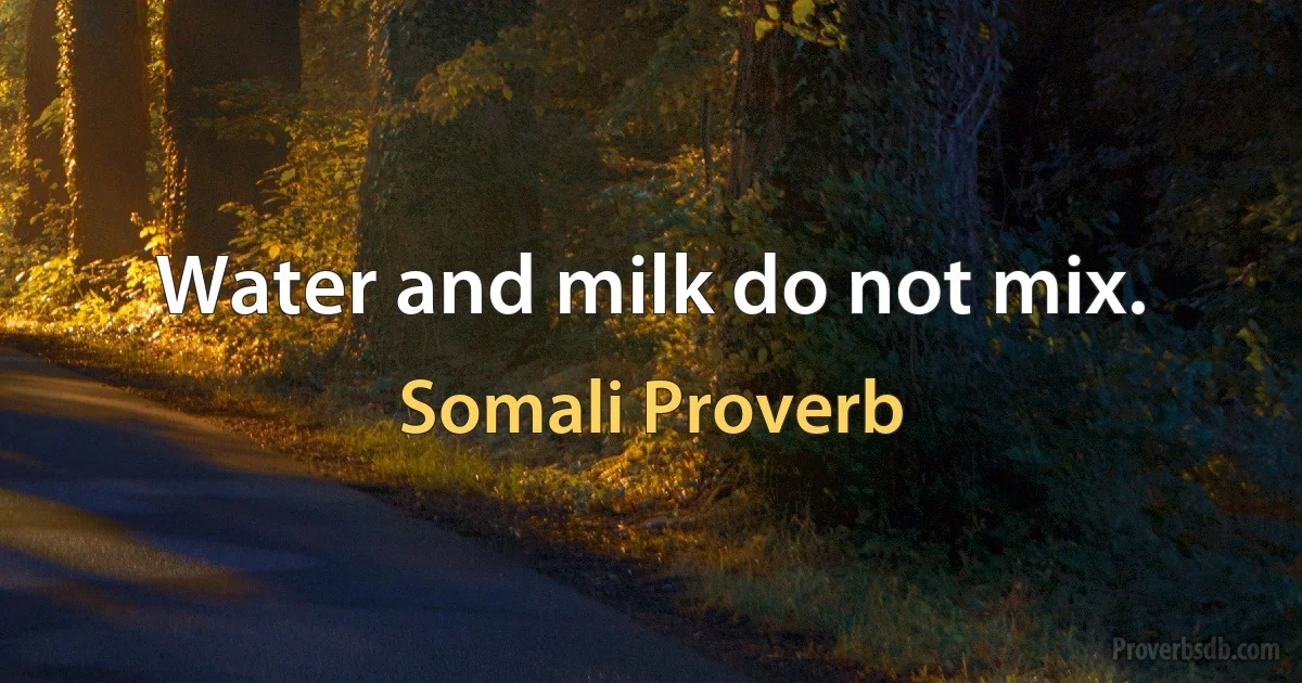 Water and milk do not mix. (Somali Proverb)