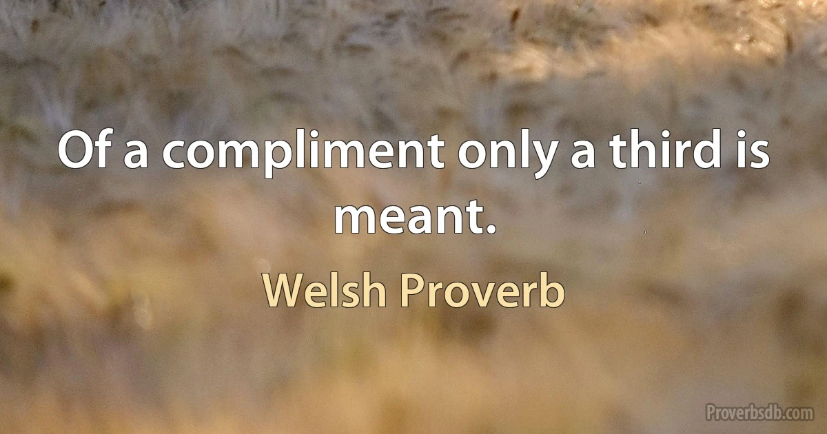 Of a compliment only a third is meant. (Welsh Proverb)