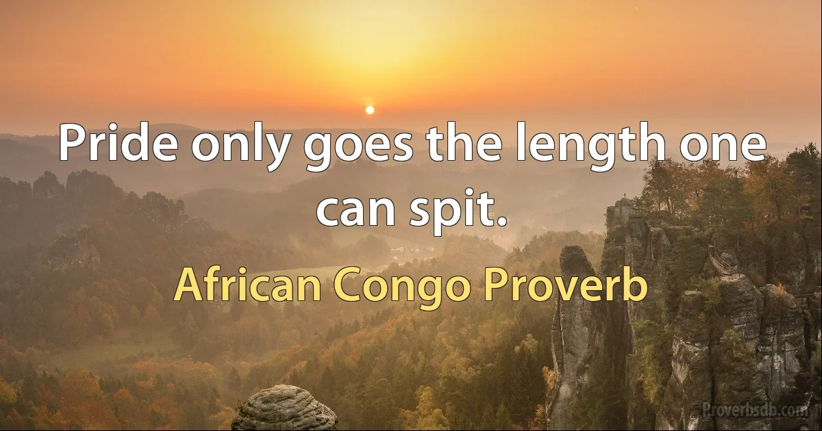 Pride only goes the length one can spit. (African Congo Proverb)