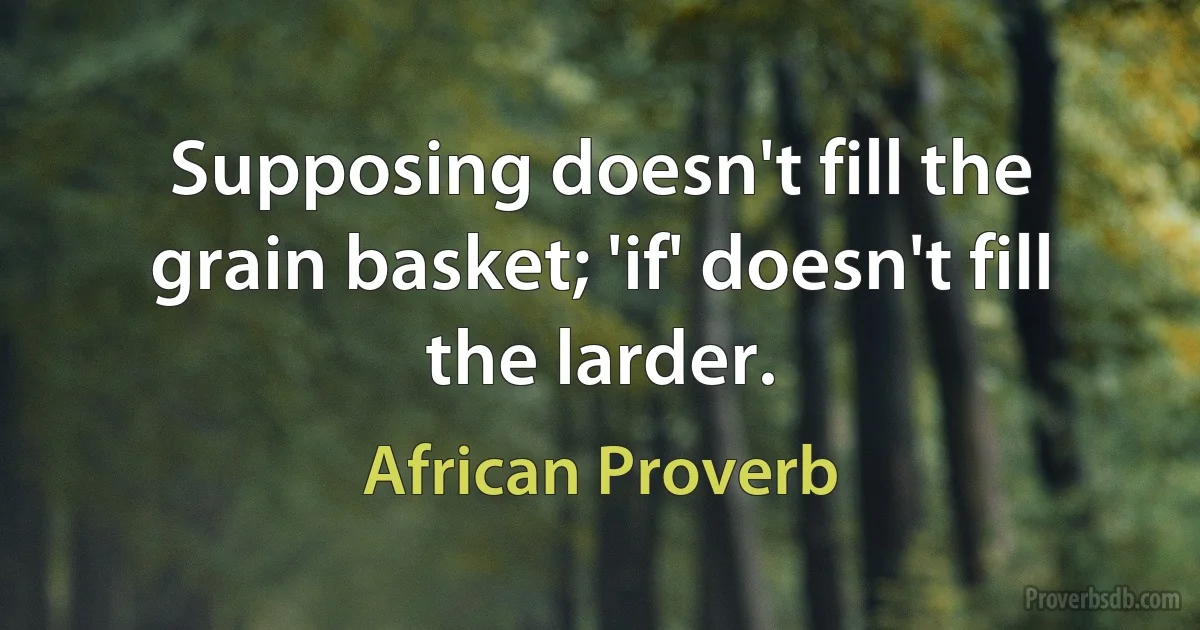 Supposing doesn't fill the grain basket; 'if' doesn't fill the larder. (African Proverb)