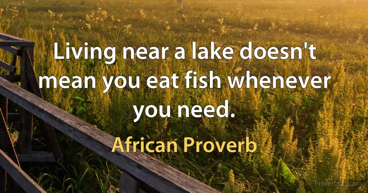 Living near a lake doesn't mean you eat fish whenever you need. (African Proverb)