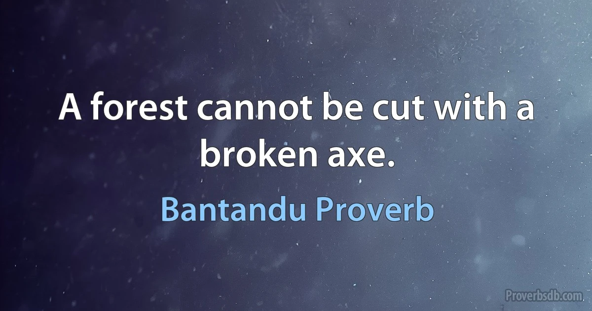 A forest cannot be cut with a broken axe. (Bantandu Proverb)