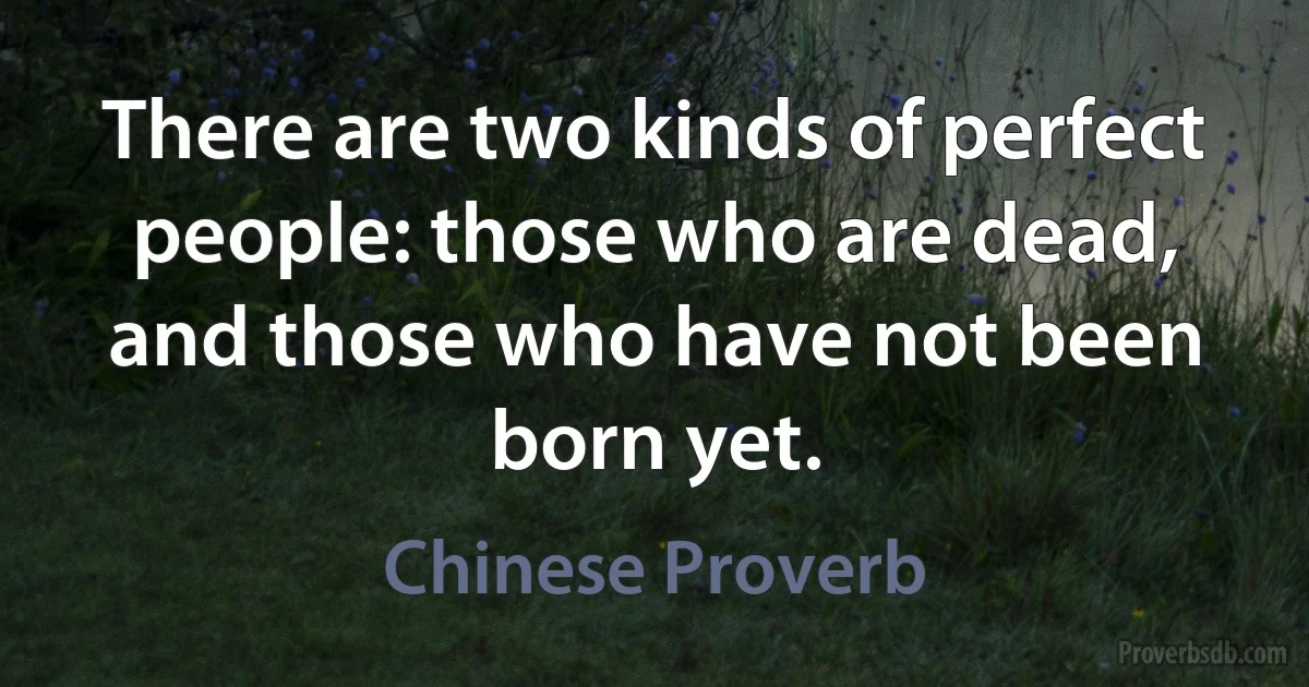 There are two kinds of perfect people: those who are dead, and those who have not been born yet. (Chinese Proverb)