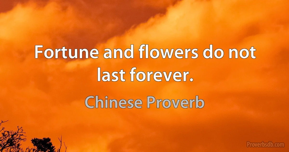 Fortune and flowers do not last forever. (Chinese Proverb)