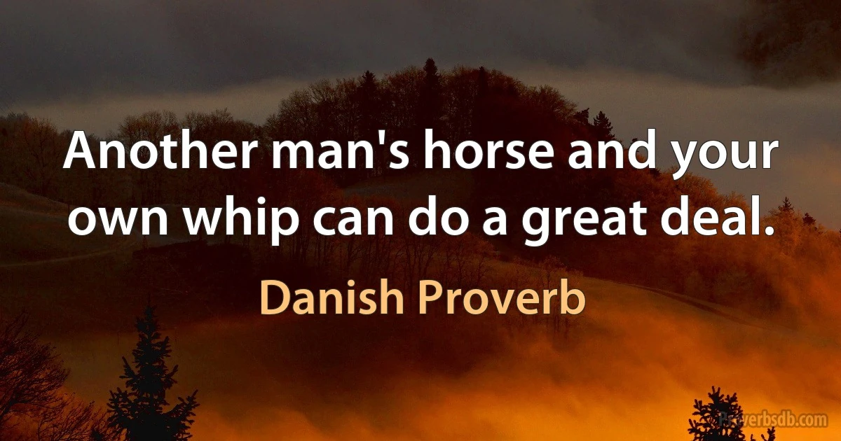 Another man's horse and your own whip can do a great deal. (Danish Proverb)