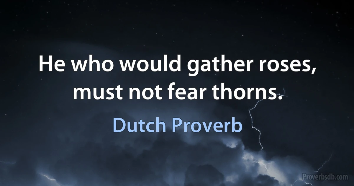 He who would gather roses, must not fear thorns. (Dutch Proverb)