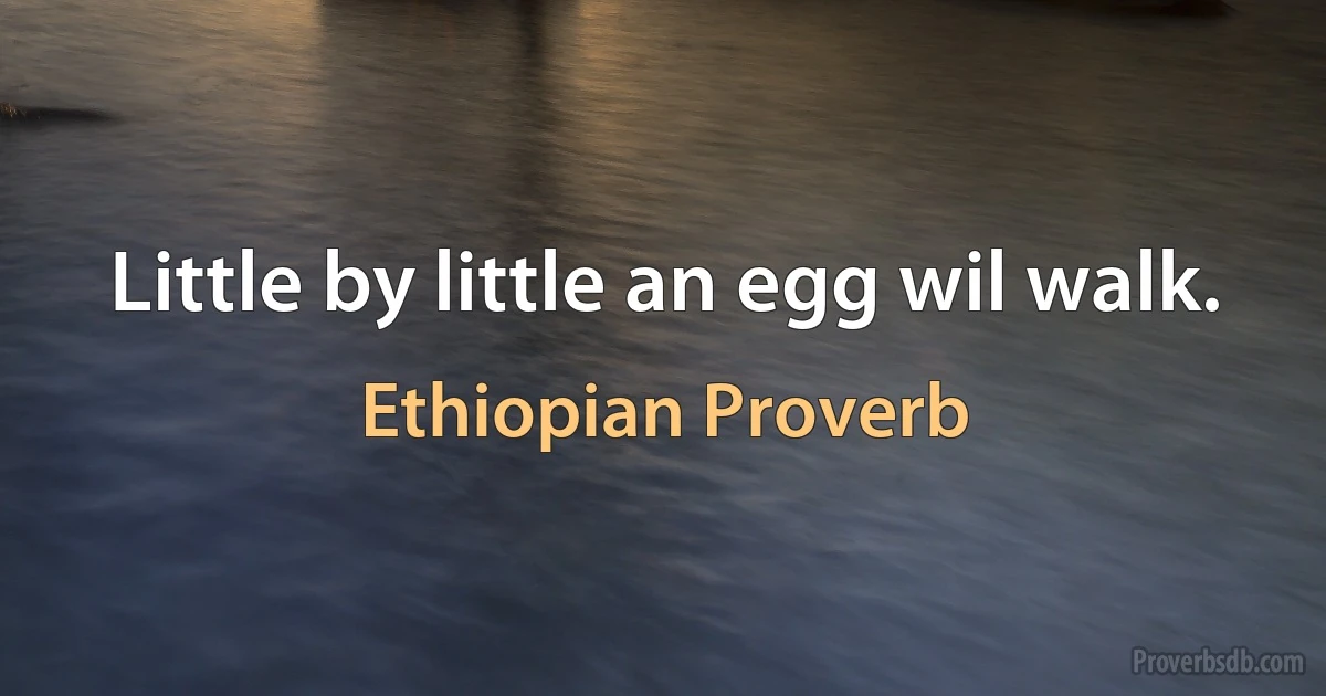 Little by little an egg wil walk. (Ethiopian Proverb)