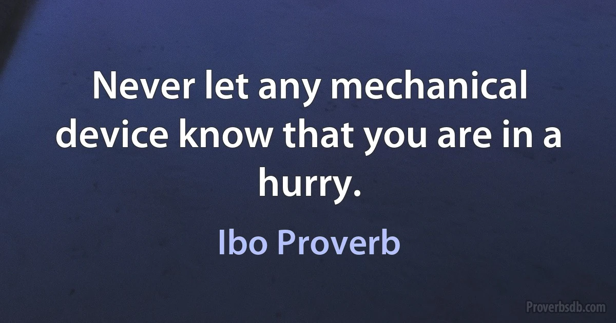 Never let any mechanical device know that you are in a hurry. (Ibo Proverb)