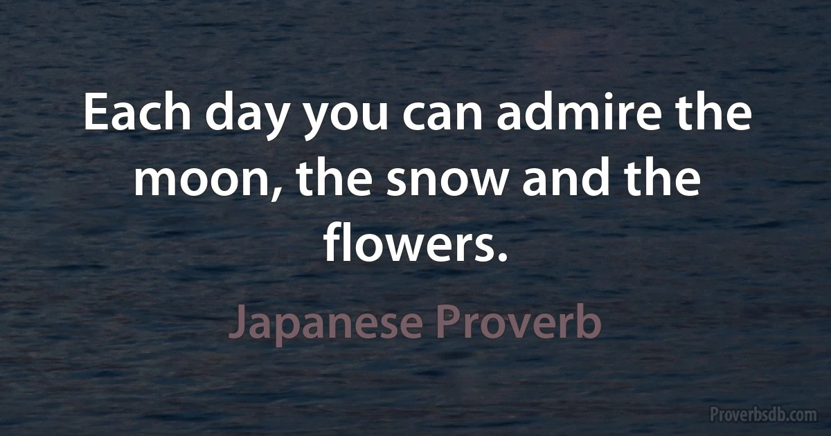 Each day you can admire the moon, the snow and the flowers. (Japanese Proverb)