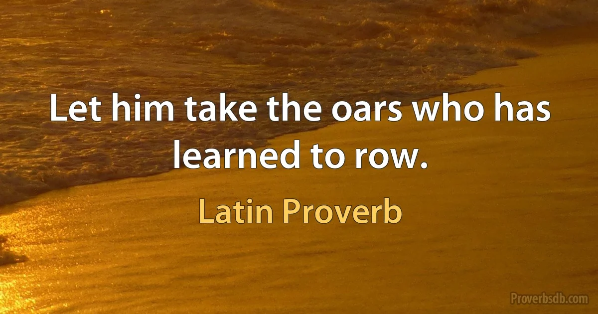 Let him take the oars who has learned to row. (Latin Proverb)