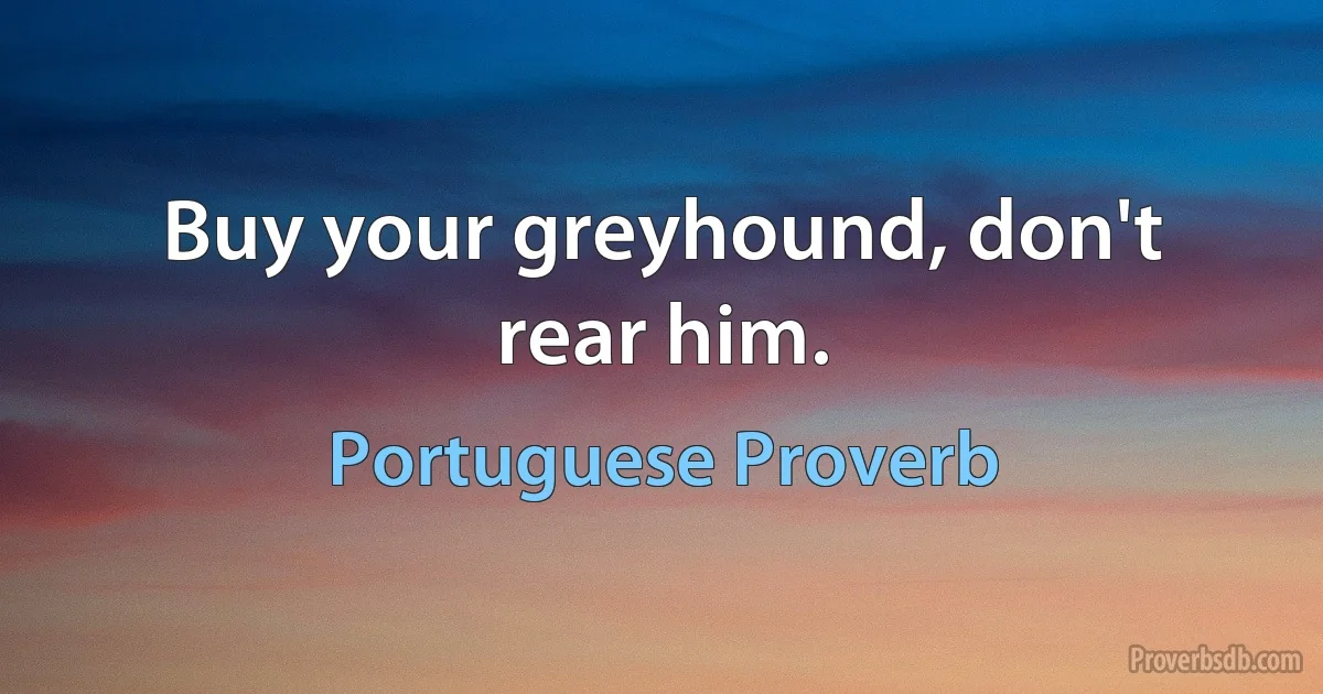 Buy your greyhound, don't rear him. (Portuguese Proverb)