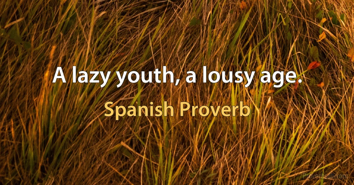 A lazy youth, a lousy age. (Spanish Proverb)