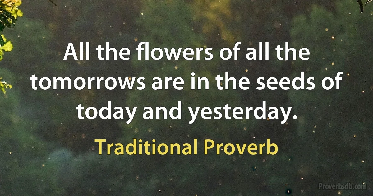 All the flowers of all the tomorrows are in the seeds of today and yesterday. (Traditional Proverb)