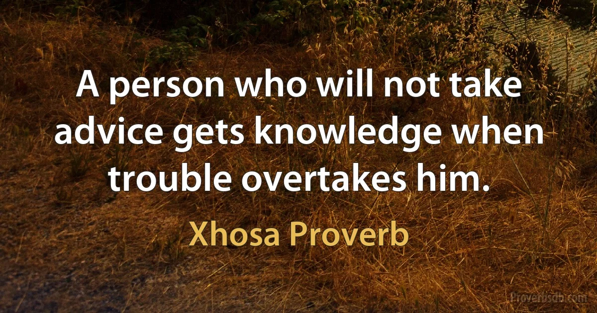 A person who will not take advice gets knowledge when trouble overtakes him. (Xhosa Proverb)