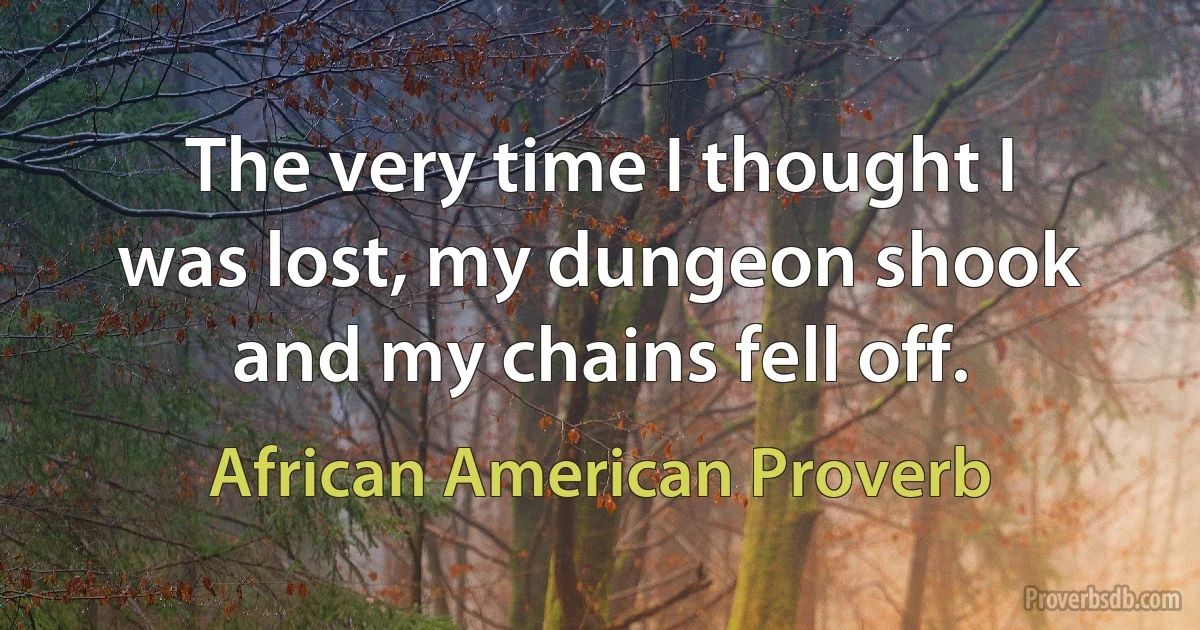 The very time I thought I was lost, my dungeon shook and my chains fell off. (African American Proverb)