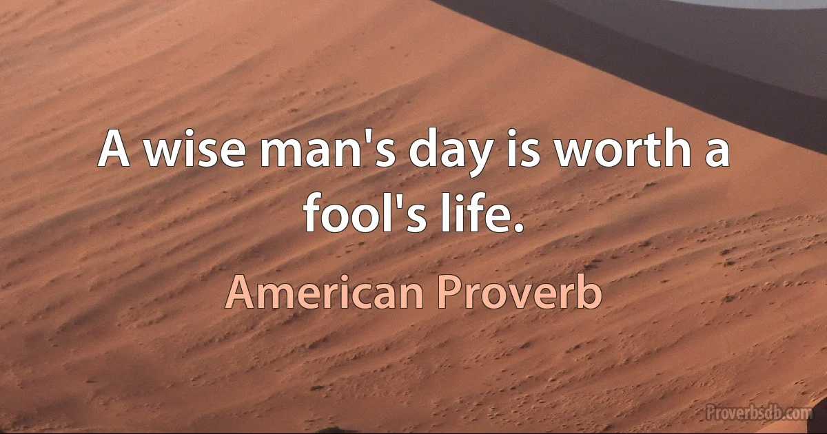 A wise man's day is worth a fool's life. (American Proverb)