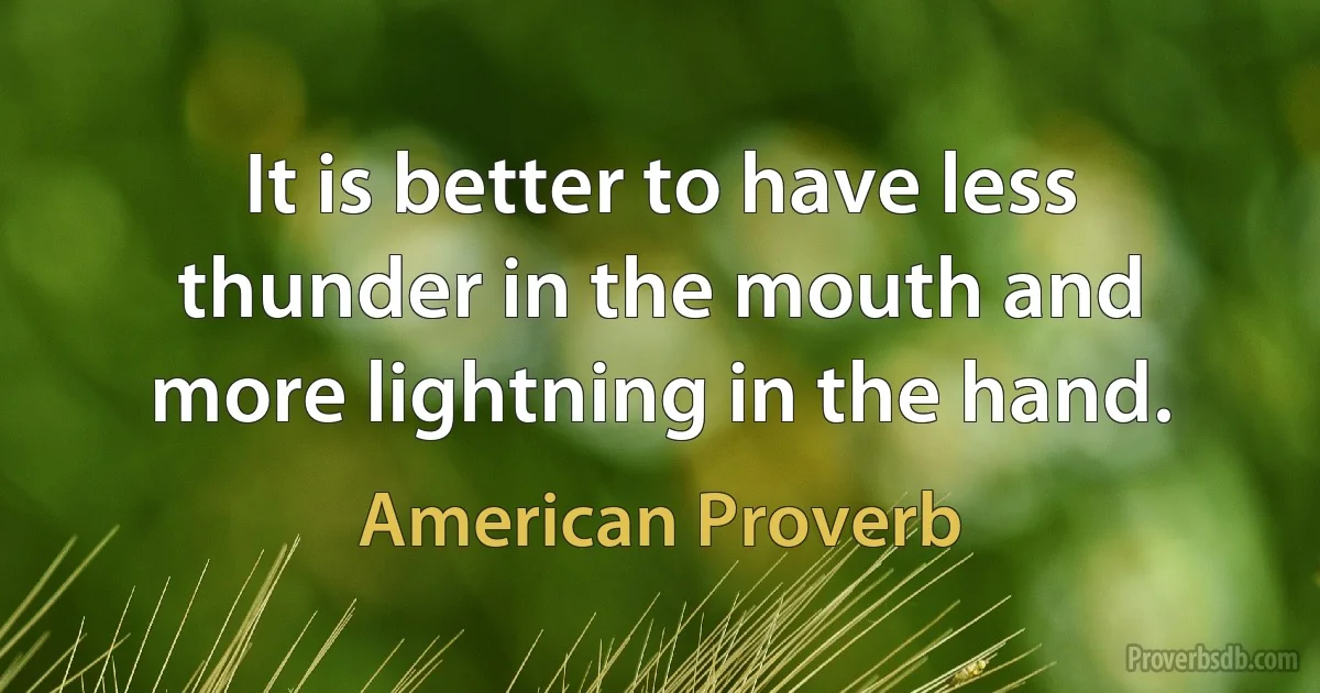 It is better to have less thunder in the mouth and more lightning in the hand. (American Proverb)