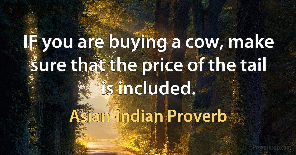 IF you are buying a cow, make sure that the price of the tail is included. (Asian-indian Proverb)