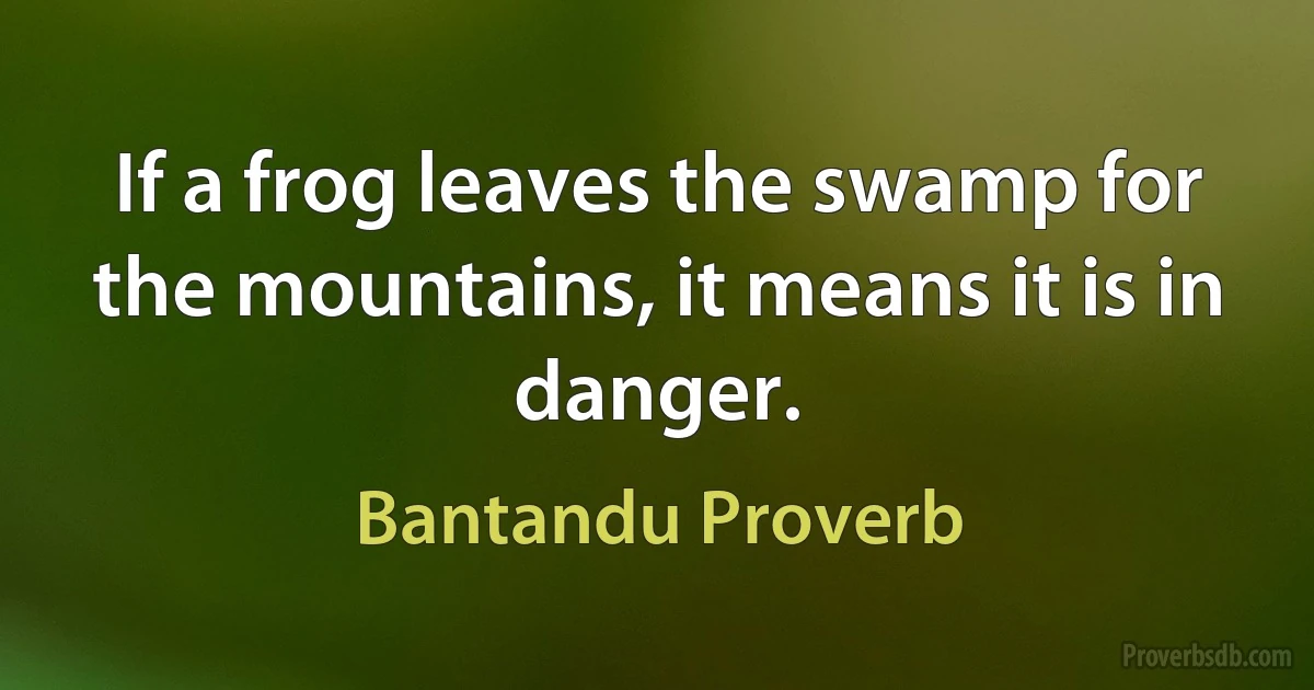 If a frog leaves the swamp for the mountains, it means it is in danger. (Bantandu Proverb)