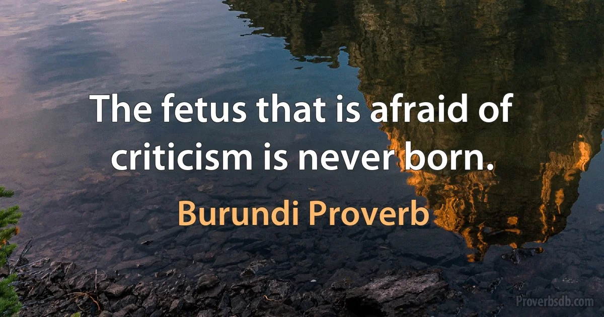 The fetus that is afraid of criticism is never born. (Burundi Proverb)