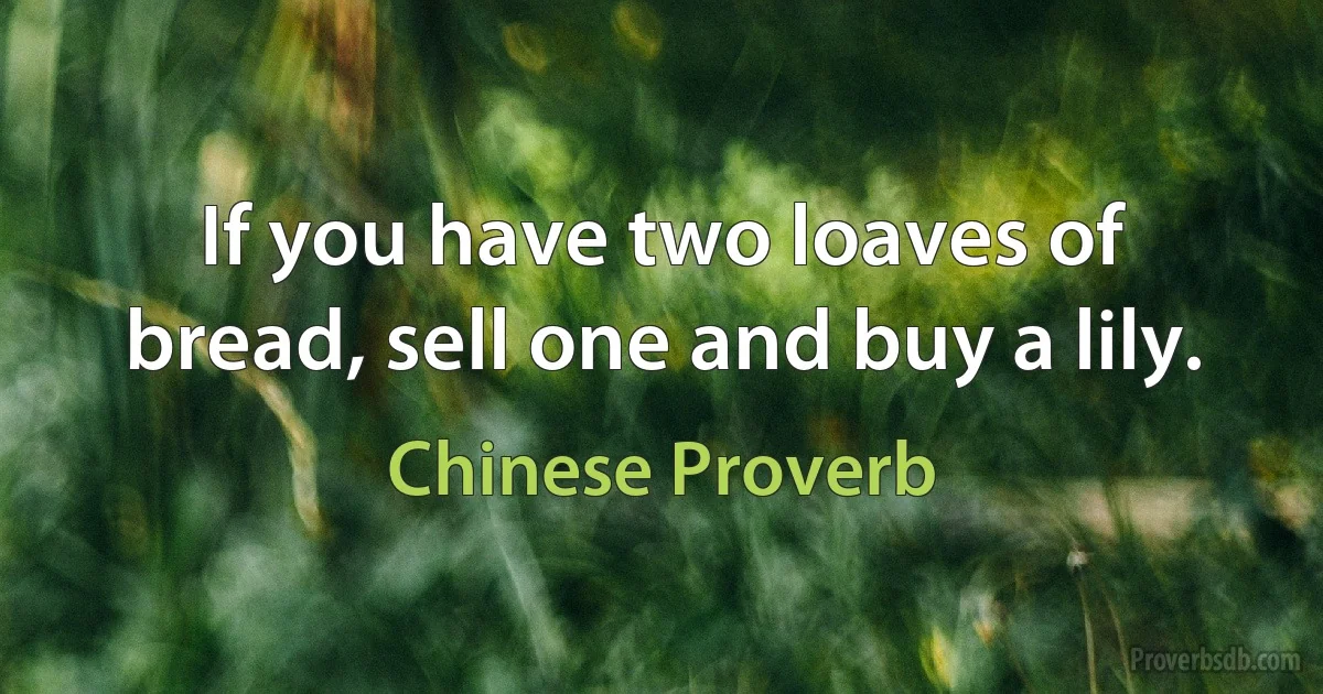 If you have two loaves of bread, sell one and buy a lily. (Chinese Proverb)