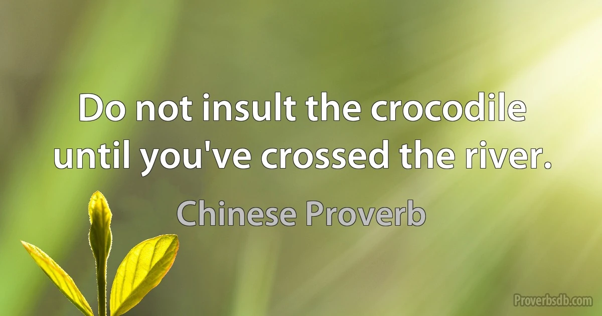 Do not insult the crocodile until you've crossed the river. (Chinese Proverb)