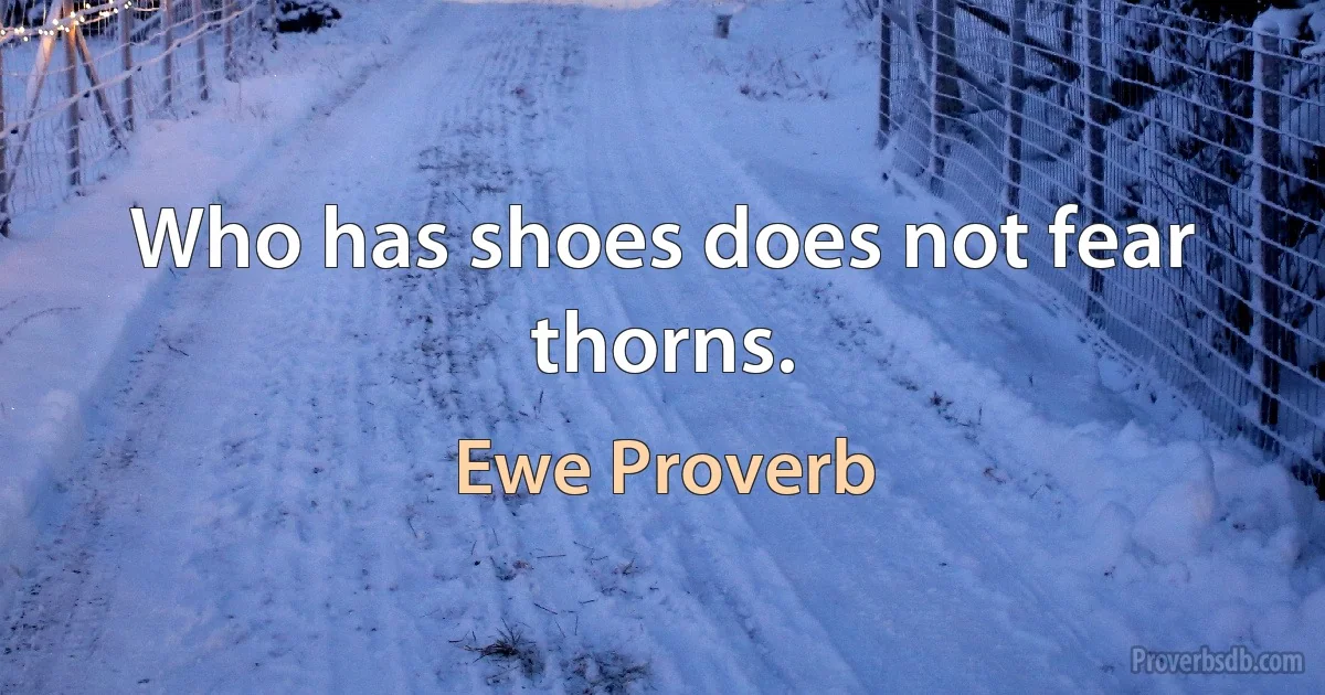 Who has shoes does not fear thorns. (Ewe Proverb)