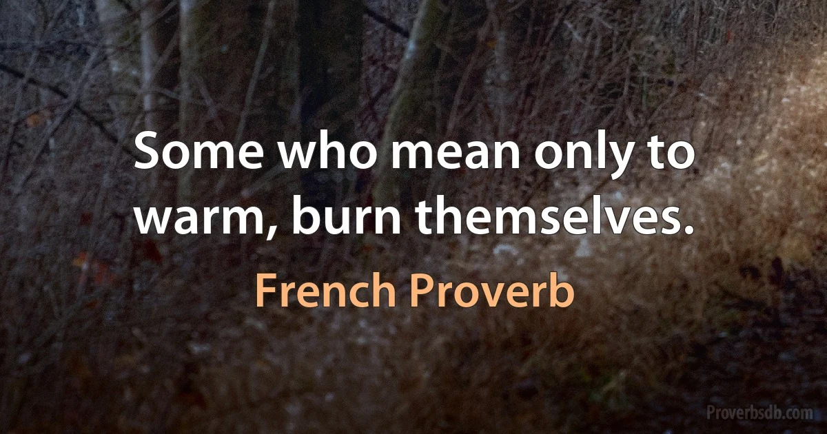 Some who mean only to warm, burn themselves. (French Proverb)