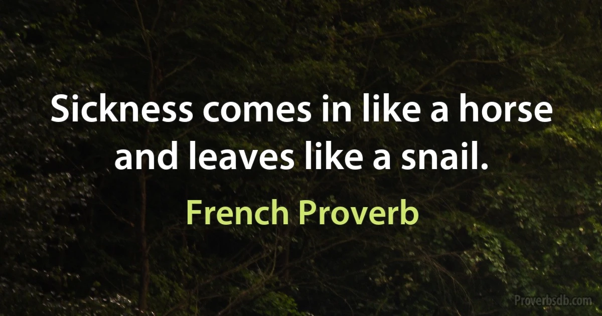 Sickness comes in like a horse and leaves like a snail. (French Proverb)