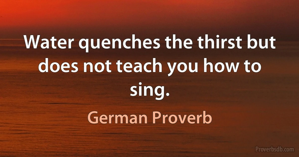 Water quenches the thirst but does not teach you how to sing. (German Proverb)