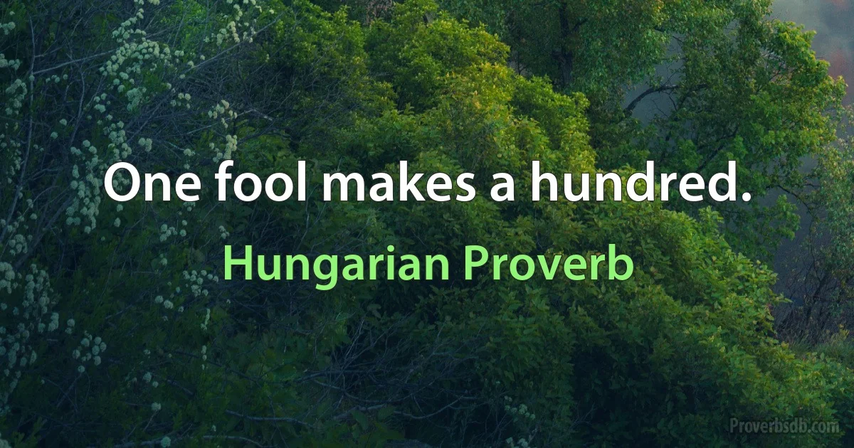 One fool makes a hundred. (Hungarian Proverb)