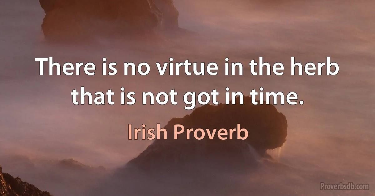 There is no virtue in the herb that is not got in time. (Irish Proverb)