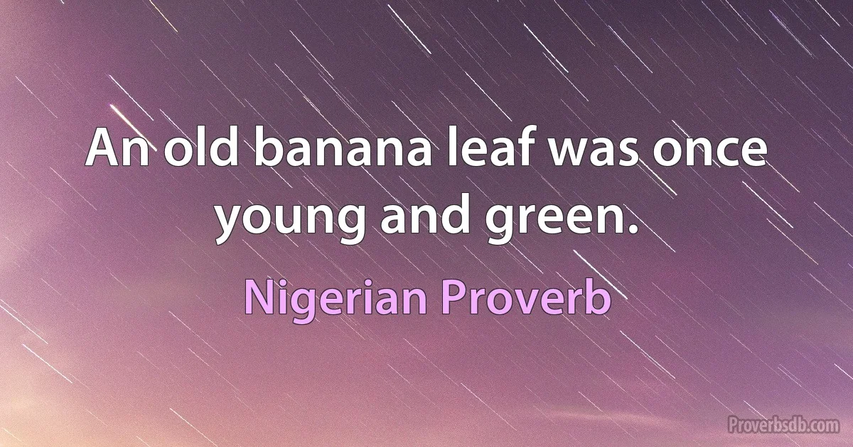 An old banana leaf was once young and green. (Nigerian Proverb)