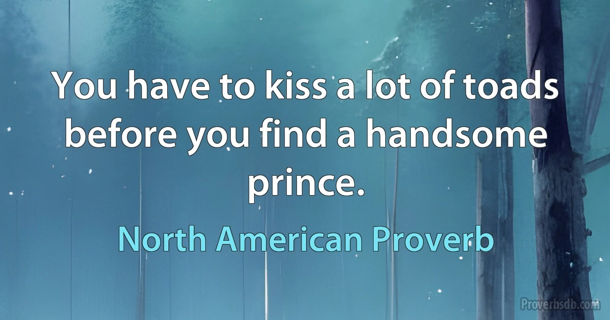 You have to kiss a lot of toads before you find a handsome prince. (North American Proverb)