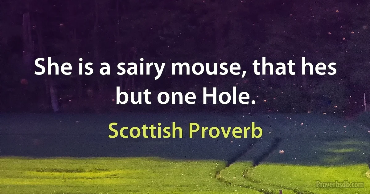 She is a sairy mouse, that hes but one Hole. (Scottish Proverb)