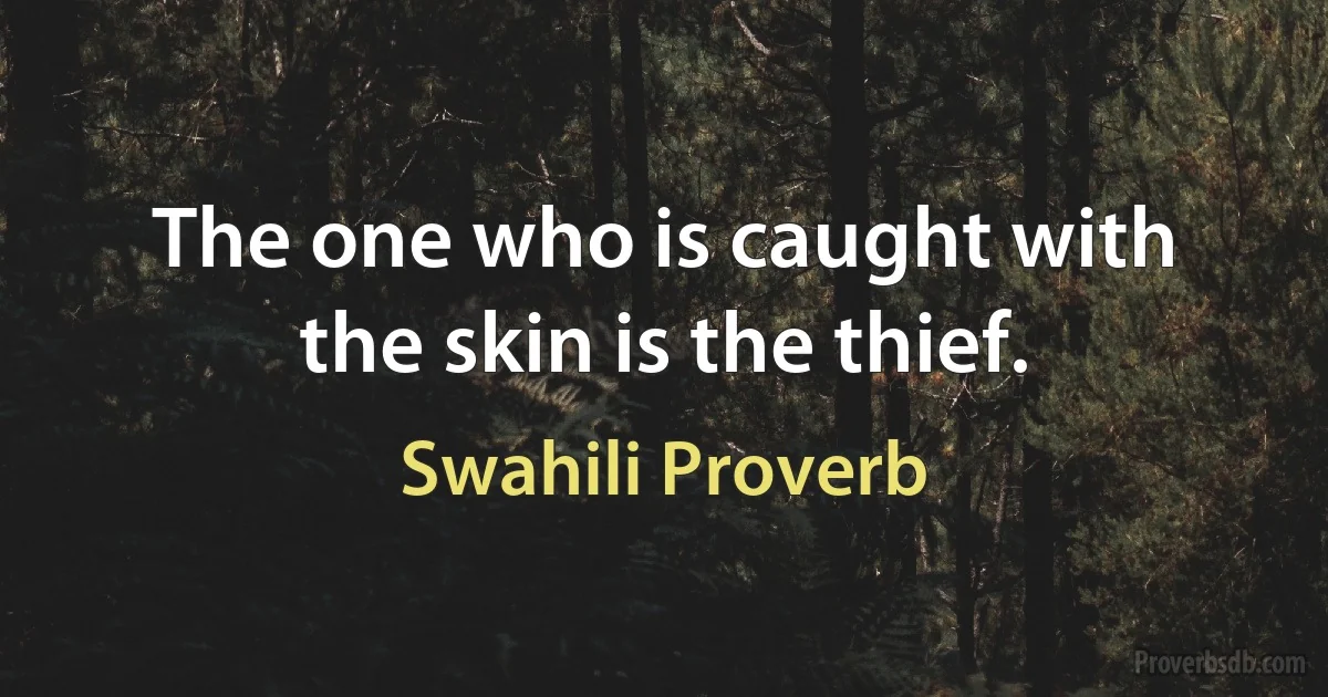 The one who is caught with the skin is the thief. (Swahili Proverb)