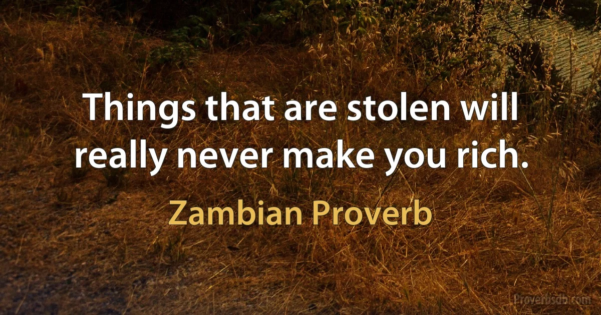 Things that are stolen will really never make you rich. (Zambian Proverb)