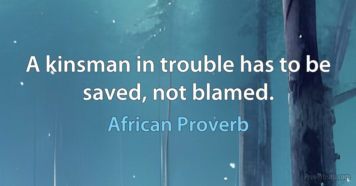 A kinsman in trouble has to be saved, not blamed. (African Proverb)